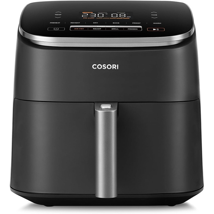 Аерофритюрниця Cosori Turbo Blaze 6 л з керамічним покриттям, DC-мотором та швидким приготуванням, сіра