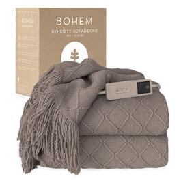 Електрична грілка-ковдра для дивана Groenland BOHEM 180x130 см, 9 рівнів підігріву, таймер автовимкнення до 9 год, машинні прання, колір Taupe (Umber Wood)