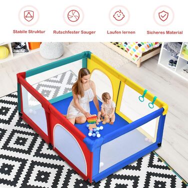 Манеж для дітей COSTWAY 120x190 см з 50 ігровими кульками, дихаюча сітка, 2 двері, кольоровий, для немовлят та малюків