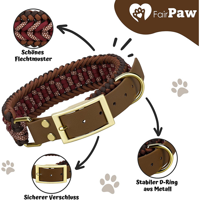 Широкий нашийник для собак FairPaw з паракорду, регульований, ручної роботи, екологічний, для середніх і великих собак, червоний, розмір S