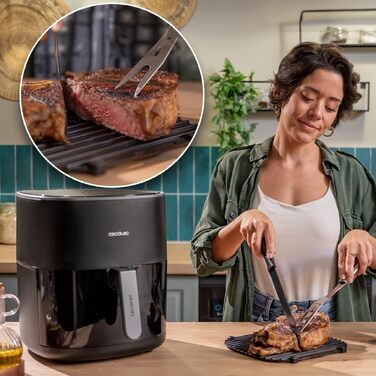 Аерофритюрниця з грилем Cecotec Cecofry & Grill Duoheat 6500, 2200 Вт, 6.5 л, 3-в-1: гриль-панель, повітряний фритюр, подвійний нагрів, 12 програм, чорна