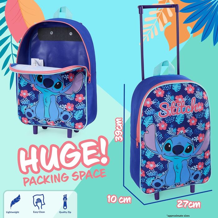 Дитяча валіза Disney Stitch, легкий складаний ручний багаж 39x27 см, 10,5 л, 2 колеса, висувна ручка