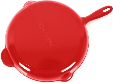 Сковорода з чавуну з емалевим покриттям ECHTWERK, 26,5 см, для духовки, гриля, BBQ та індукції, червона, з двома ручками та носиком