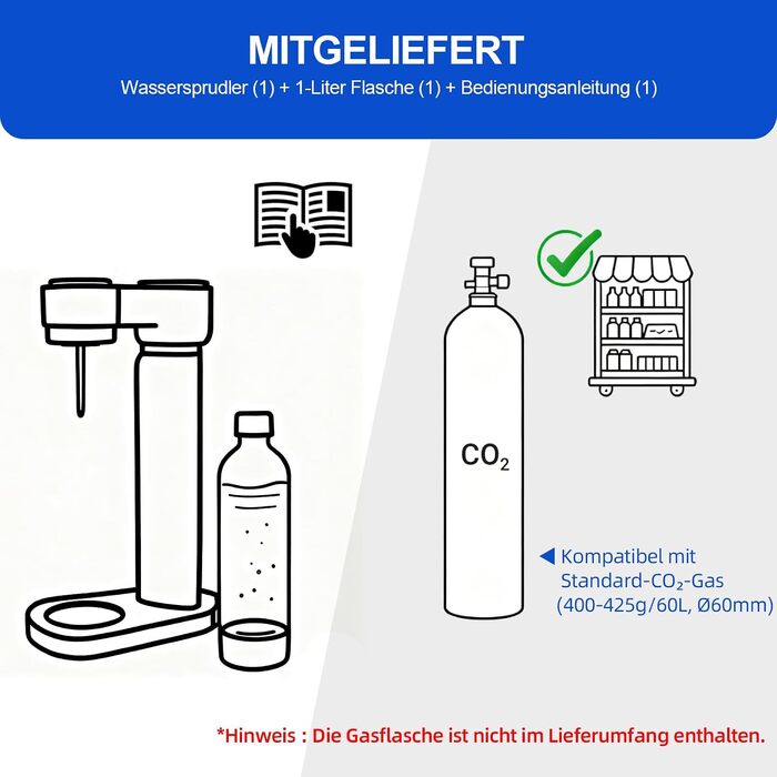 Сифон для газування води Sodastream (газвататор) з пляшкою 1 л, чорний, висота 40.3 см