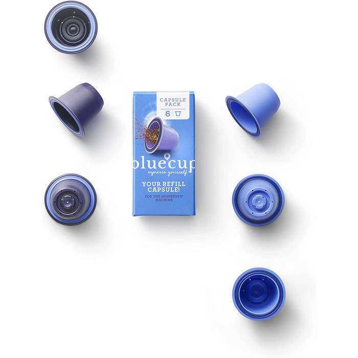 Bluecup багаторазові капсули для кави, сумісні з кавомашинами Nespresso (оригінал), набір з 6 капсул, багаторазові, для кавоварок