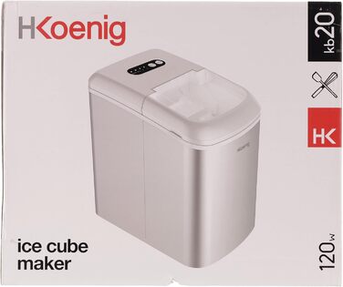 Льодогенератор H.Koenig KB20, 12 кг на добу, нержавіюча сталь, 2 розміри кубиків, 2,1 л, 120 Вт, індикатор рівня води, сріблястий