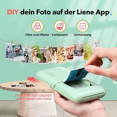 Liene Pearl K100 Міні-фотопринтер для смартфонів: миттєвий друк, Bluetooth 5.0, сумісний з iOS та Android, 5 листів Zink паперу в комплекті (білий)