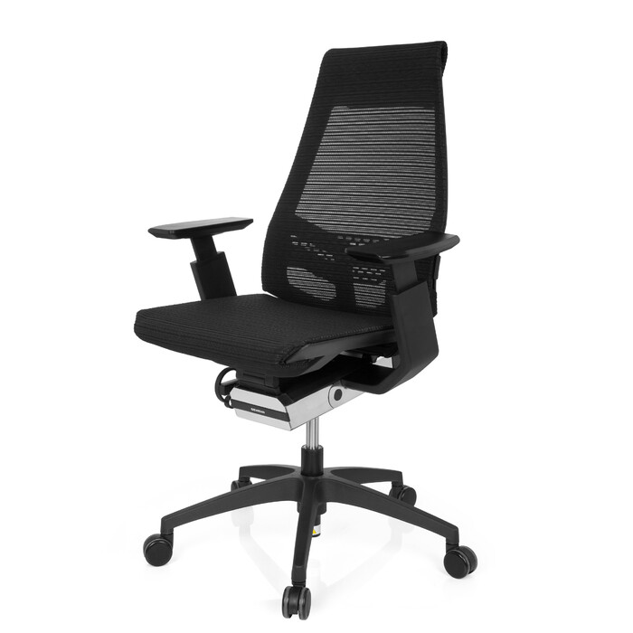Офісний крісло GENIDIA SMART BLACK з сітчастою спинкою, чорний колір, hjh OFFICE