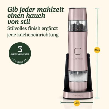 Набір електричних млинків для солі та перцю Cuisinart, акумуляторні, з регулюванням помолу та мірною кришкою, рожевий