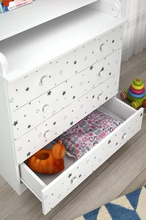 Комод для переодягання Shefa Kids Wickelkommode 800 білий - якісний комод з пеленальним столиком для дитячої кімнати (Sternenlicht)