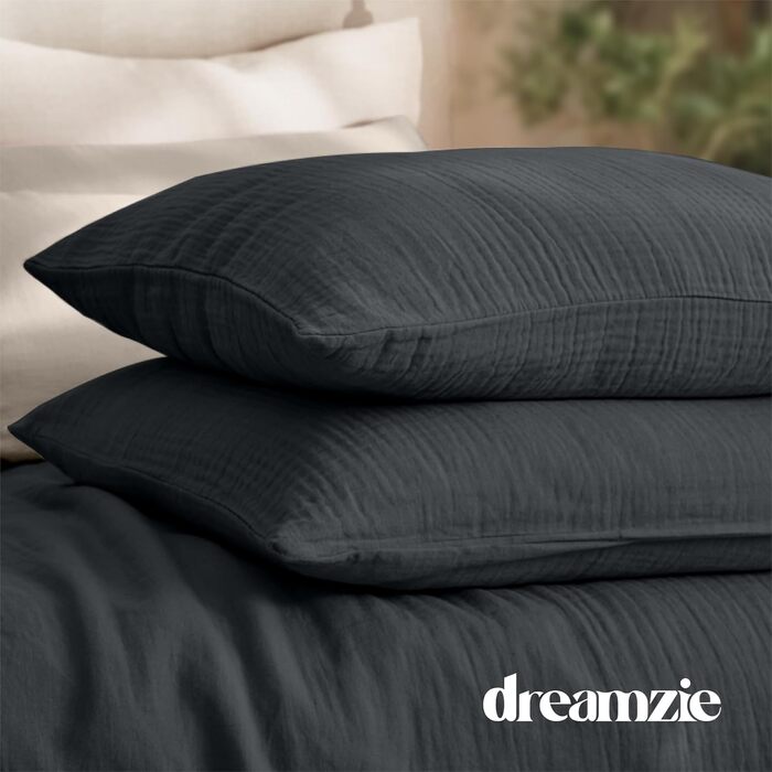 Комплект постільної білизни Dreamzie з бавовняного мусліну, темно-сірий, 4 предмети (підочіво 135x200 см, 2 наволочки 80x80 см)