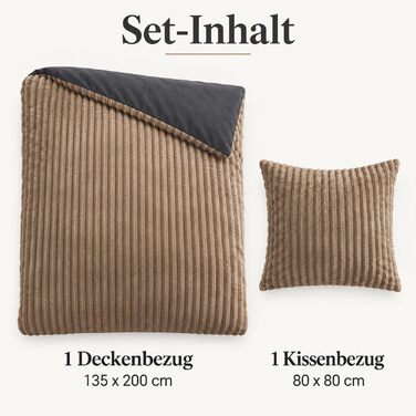 Комплект постільної білизни Leonado Vicenti Cashmere-Touch Teddy Plüsch, 2-частинний, 135x200 см, теплий зимовий фліс Coral Fleece, ефект вельвету, двосторонній (Коричневий - Антрацит)