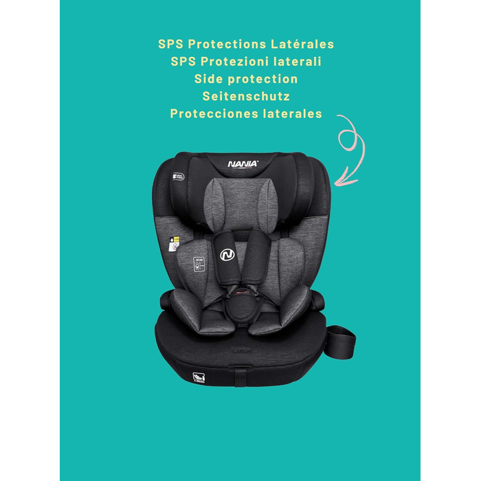 Автокрісло Nania Milano Isofix 76-150 см, 9-36 кг, 15 міс - 12 років, чорно-сіре