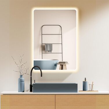 Дзеркало для ванної кімнати HOKO LED Texas 60x80 см з підсвічуванням, підігрівом проти запотівання та чорним металевим каркасом. Можливість монтажу HOCH+QUER. Сенсорне управління, перемикання світла 2700-6500K (тепле, холодне, нейтральне біле світло).