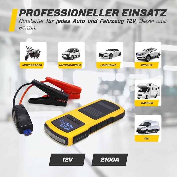 Бустер для автомобіля MAXTOOLS JS500 2200A 22Ah, пусковий пристрій (джампстартер) для 12V дизельних та бензинових двигунів, Powerbank з LED-ліхтарем та USB