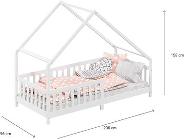 Дитяче ліжко-будиночок IDIMEX CORA з масиву сосни, 90x200 см, Montessori, з бортиками та дахом, біле