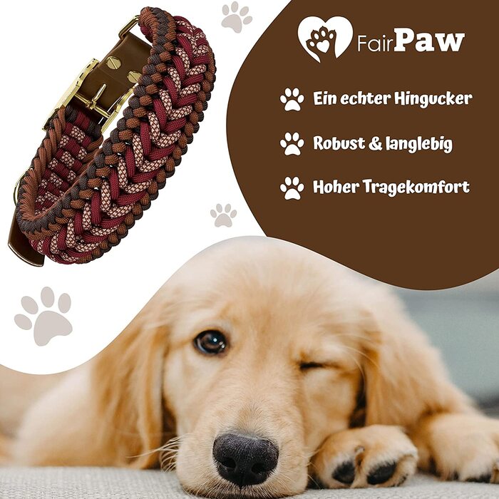 Широкий нашийник для собак FairPaw з паракорду, регульований, ручної роботи, екологічний, для середніх і великих собак, червоний, розмір S