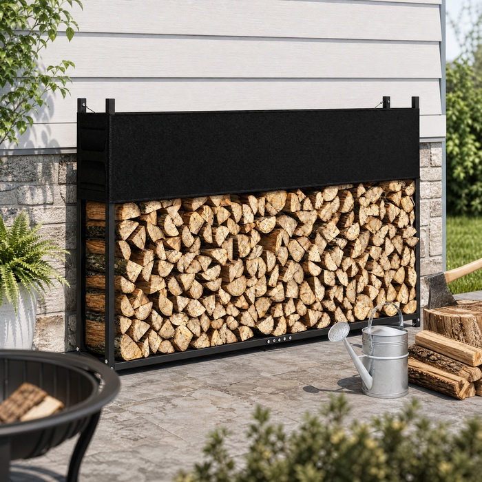 Стелаж для дров 202 x 25 x 113 см з чохлом Oxford 600D, сталева рама до 500 кг, чорний