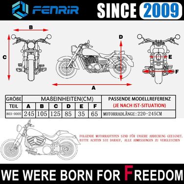 Чохол для мотоцикла FENRIR 245 см, водонепроникний захисний тент для круїзерів та турерів – підходить для Cruise, R18, Vulcan, Softail, Scout, Chief, Street Bob, Sport Glide, Fat Bob, Fat Boy, Breakout, Low Rider, Dyna, VRod, Shadow, Vstar, 245x105x125 см