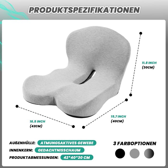 Ортопедична подушка для сидіння з підтримкою спини Urban Deco з піни Memory Foam, чорно-сіра, 1 шт.