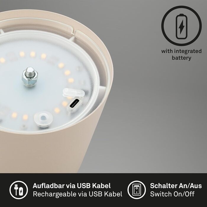 BRILONER бездротова LED настільна лампа з димером, сенсорним керуванням, акумуляторна, регульована по висоті, нічник, лампа для читання, кемпінгу та вулиці, 36x10,5 см, бежева