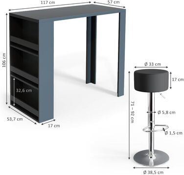 Барний стіл Vicco Bartisch-Set з 2 барними табуретами, антрацит, 117 x 57 см