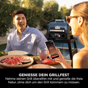 Електричний BBQ смокер-гриль Ninja Woodfire Pro Connect XL з керуванням через додаток, цифровим термощупом, 7-в-1, аерофритюрницею, для вулиці, чорний, OG901EU, з деревними пелетами, захист від негоди