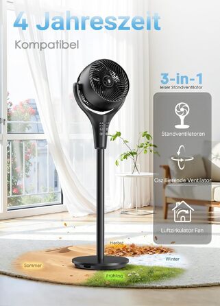 Стійкий вентилятор Turbo Premium Black 38W: Потужний, тихий, з осциляцією та 4 режимами
