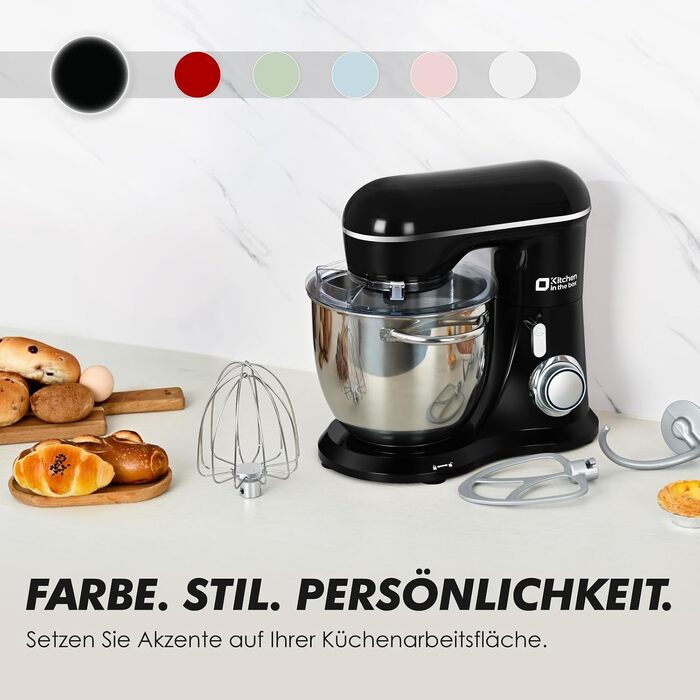 Кухонний комбайн Kitchen in the box Kompakte — планетарний міксер та тістоміс 3.5-5л, 10 швидкостей, з насадками (гак, вінчик, міксер), чорний