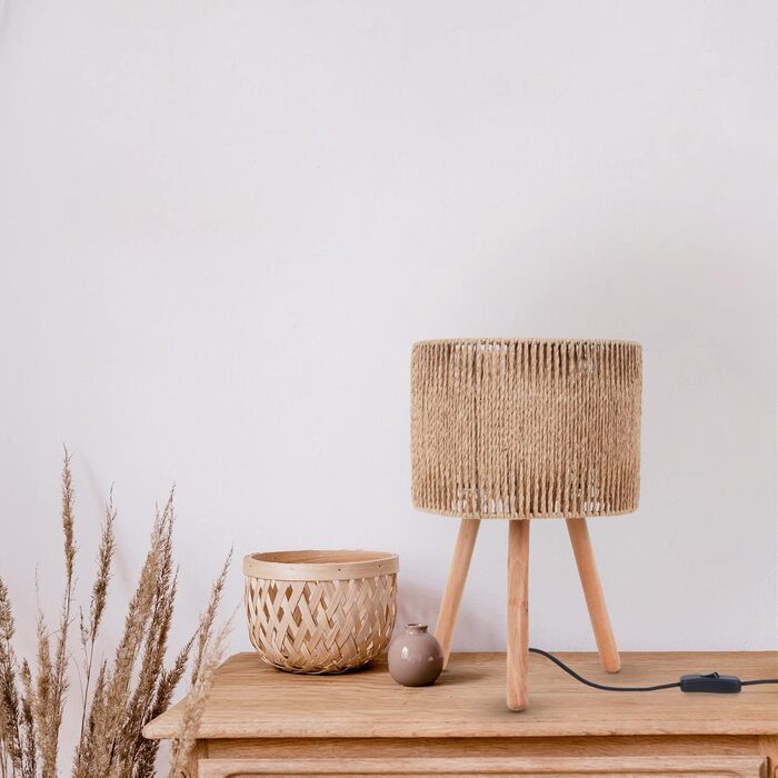 Настільна лампа Paco Home Boho з абажуром, натуральний колір, декор з ротангу, для спальні та робочого столу, E27