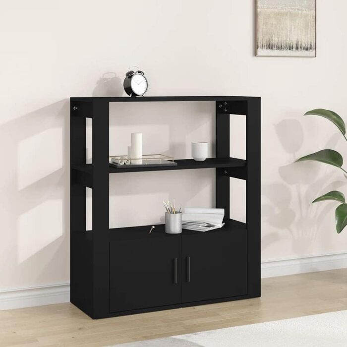 Шафа-комод vidaXL чорна 80x30x90 см, деревостружкова плита, багатофункціональна тумба для вітальні, книг і зберігання