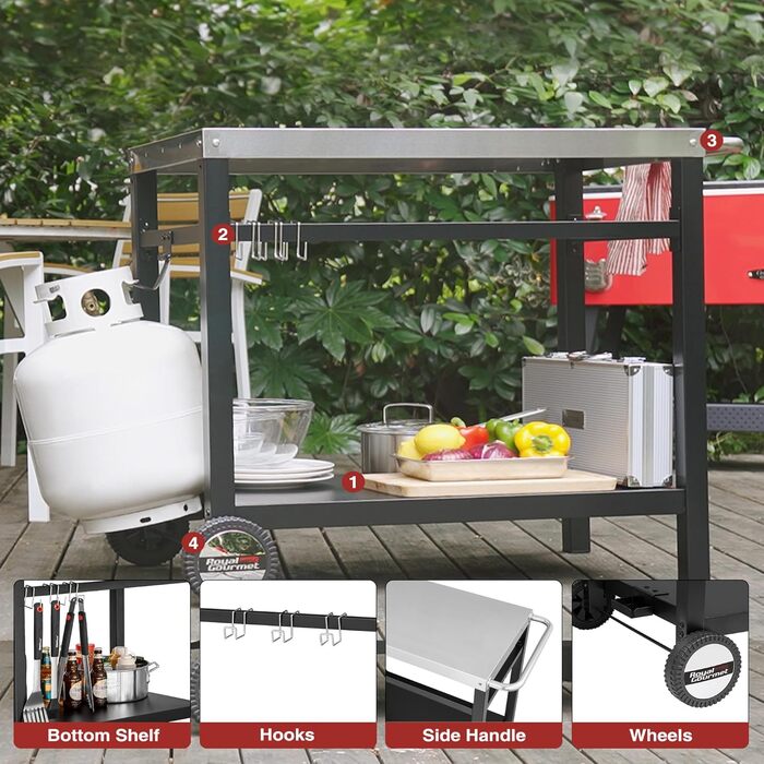Royal Gourmet Grillwagen: Робочий стіл-гриль для барбекю на відкритому повітрі 85x50 см (нержавіюча сталь)
