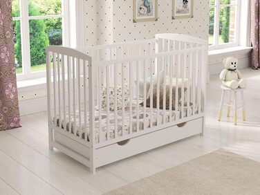 Дитяче ліжечко Love For Sleep 120x60 см з шухлядою, матрацом, дерев'яним бортиком та захисним чохлом, біле