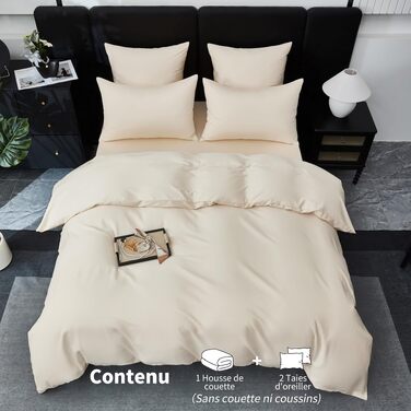 Комплект постільної білизни з бавовняного сатину Deluxe (220x240 см), світло-бежевий — підковдра та 2 наволочки (65x65 см), дихаючий шовковистий матеріал