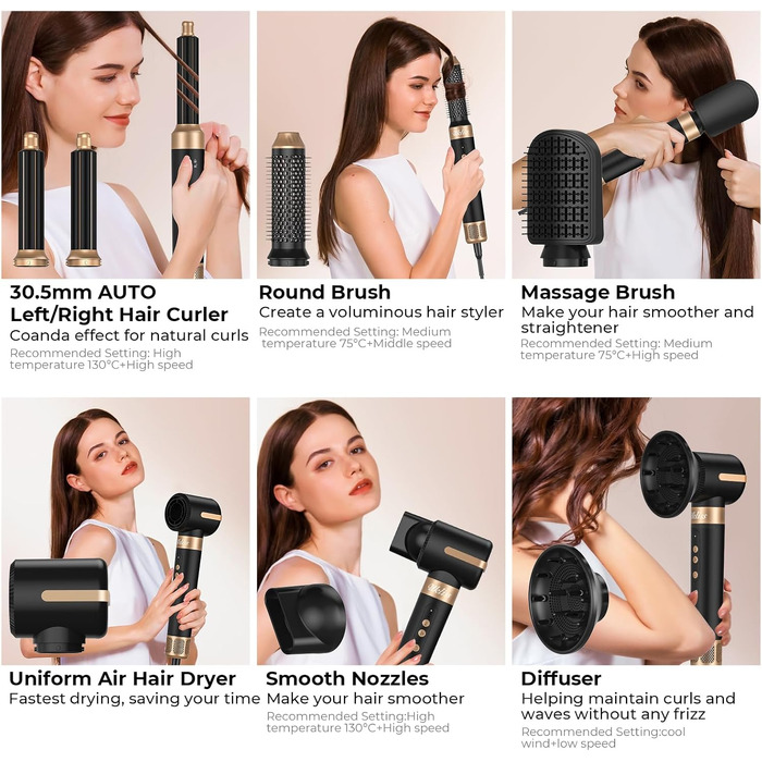 UKLISS Airstyler Pro 7 в 1: Фен-щітка з дифузором, 1400 Вт, 110000 об/хв, професійний стайлер для сушіння, завивки та випрямлення волосся (бірюзовий)