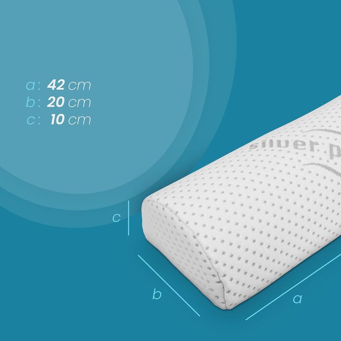 Подушка для шиї Bestlivings з піни Memory Foam (30x35x9 см) з антимікробним чохлом Silver Protect, Öko-Tex, напівциліндр 42x20 см