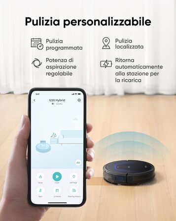 Робот-пилосос eufy G50 з потужністю 4000Pa, динамічною навігацією та ультратонким корпусом 85 мм. Ідеально підходить для прибирання шерсті тварин та твердих підлог. Відновлений.