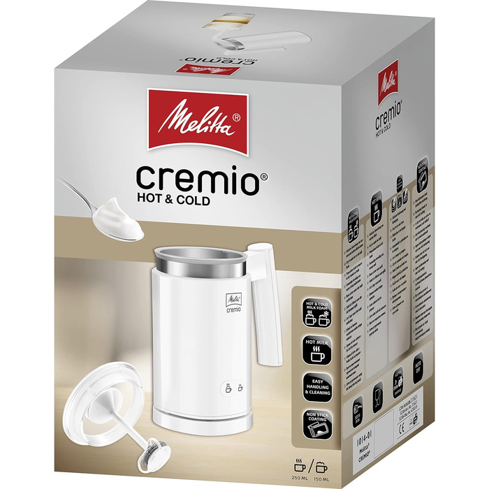 Електричний спінювач молока Melitta CREMIO 1014-01, антипригарний, для гарячого і холодного молока, білий