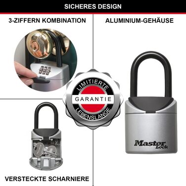 Ключниця Master Lock з кодовим замком для настінного монтажу, водонепроникна для зовнішнього використання, середній розмір (13,5 x 7 x 3,2 см), з комплектом кріплення