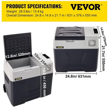 Автомобільний холодильник VEVOR 50 л: портативний термоелектричний міні-холодильник для подорожей та напоїв з LCD-дисплеєм