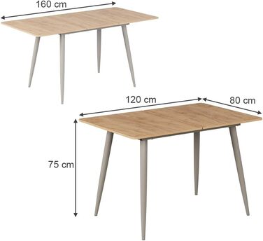 Розсувний стіл Vicco Esstisch Beaver, 80x70 см, золото-коричневий дуб/сірий, 120-160x75x80 см