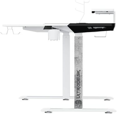 Ігровий стіл ULTRADESK Winger RGB LED L-подібний, електричний підйомний стіл для комп'ютера, білий, 155x111x60 см (лівий)