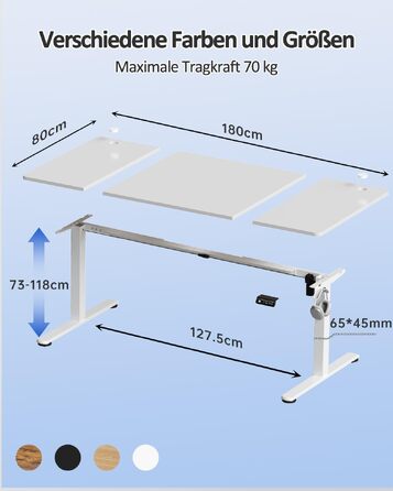 Електричний стіл з регулюванням висоти Devoko 180 x 80 см, білий — Ергономічний офісний стіл для роботи стоячи та сидячи з функцією пам'яті