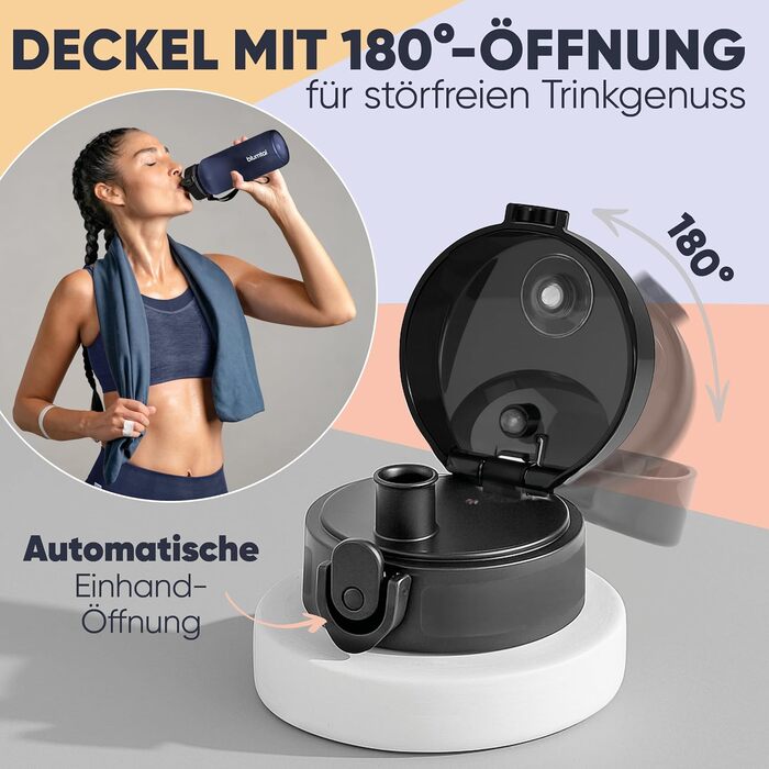 Спортивна пляшка для води Blumtal Premium 1000 мл, водонепроникна та ударостійка, BPA-free, з одним натисканням та ситом, темно-синя