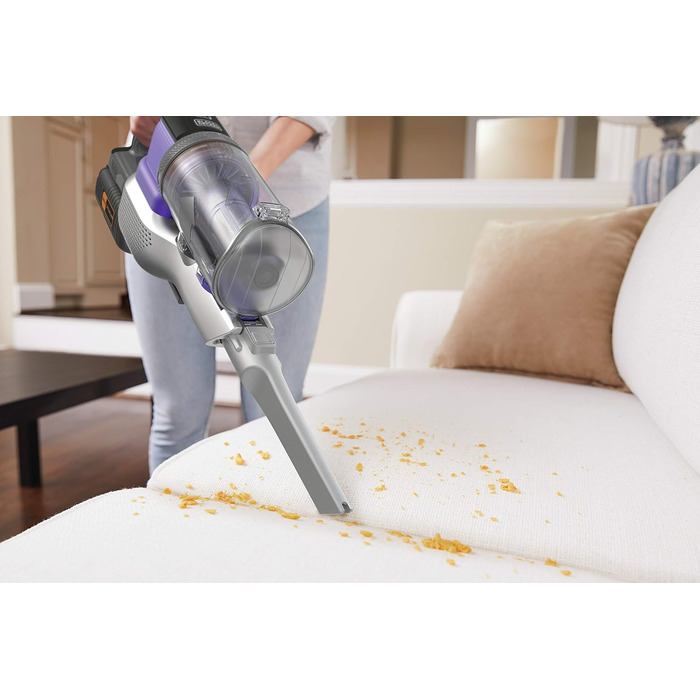 Акумуляторний пилосос BLACK+DECKER 4в1 для дому та тварин, 36В, 2.0А·год, без мішка, з електрощіткою для шерсті, 2в1 щілинна насадка, настінне кріплення, сріблясто-фіолетовий