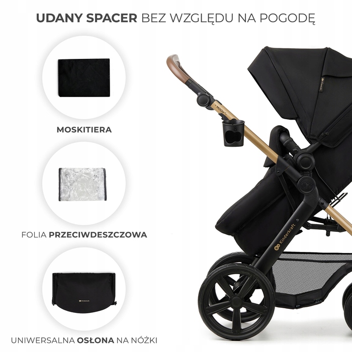 Багатофункціональний візок 3в1 Kinderkraft MOOV 2 з автокріслом MINK PRO, чорний