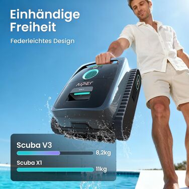 Робот-пилосос для басейну Aiper Scuba V3 з акумулятором, для стін та дна, з інтелектуальним баченням, фільтром 3 мкм, для басейнів до 200 м² сірий