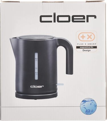 Електрочайник Cloer 4120, 2200 Вт, 1,2 л, чорний, захист від перегріву, велика індикація рівня води