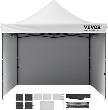 Павільйон VEVOR 305x305x320 см, садовий намет з 500D PU-срібним покриттям, складаний, регульований по висоті, з сумкою, білий, для вечірок і кемпінгу, 6-8 осіб