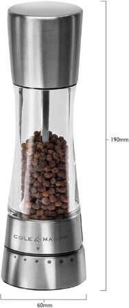 Перцемолка Cole & Mason Derwent зі сталі та акрилу, регульований помол, 190 мм, серія Precision+